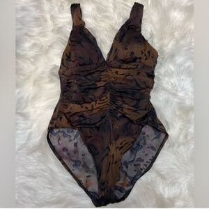 Tiger Print Gathered One-Piece Swimsuit